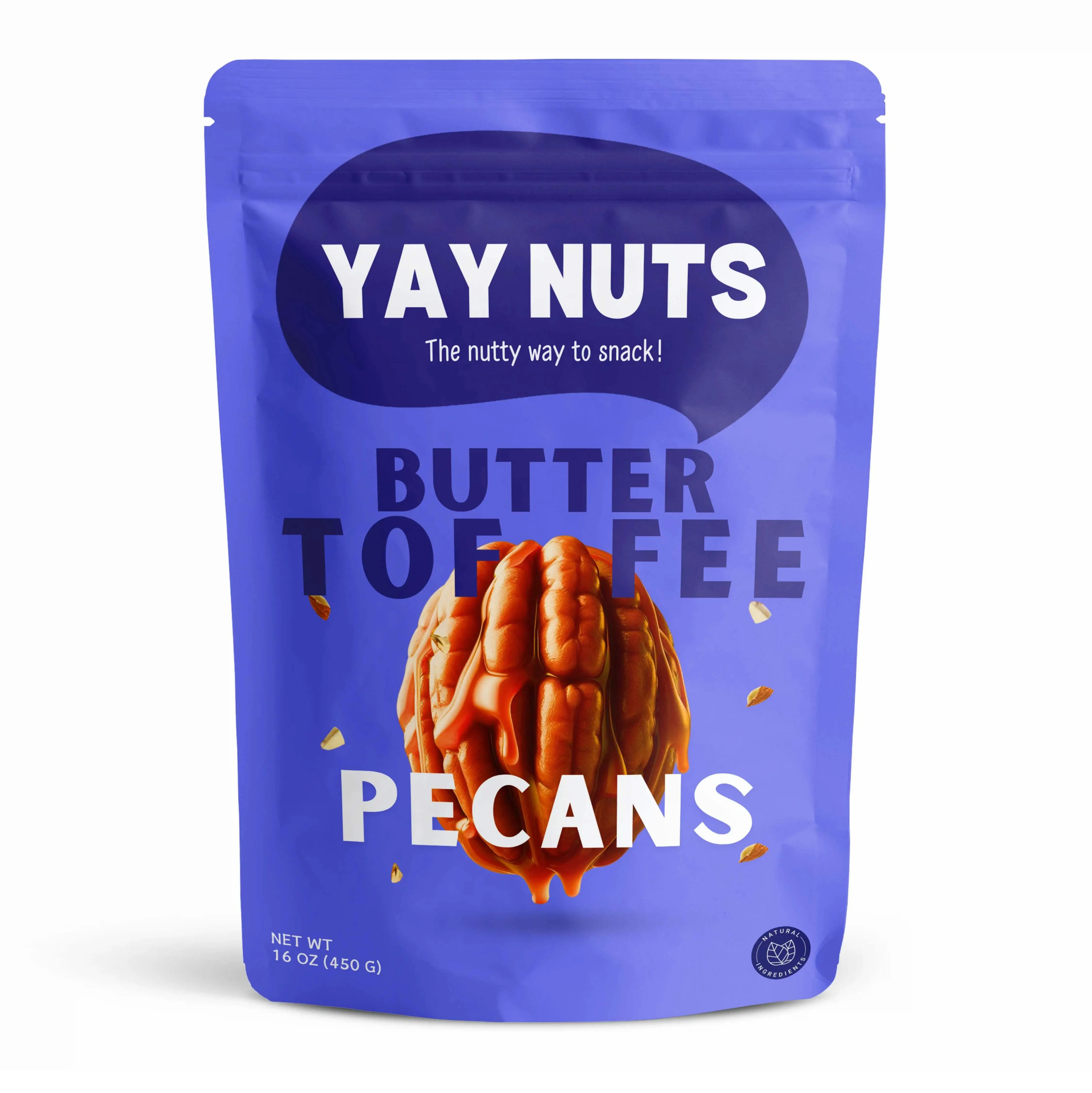 Yay Nuts Butter Toffee Pecans - 1 lb, Butter Toffee Coated Pecans Nuts, Delicious and Sweet Nut Snacks Crunchy, Cashew Nut Snack Packs for School