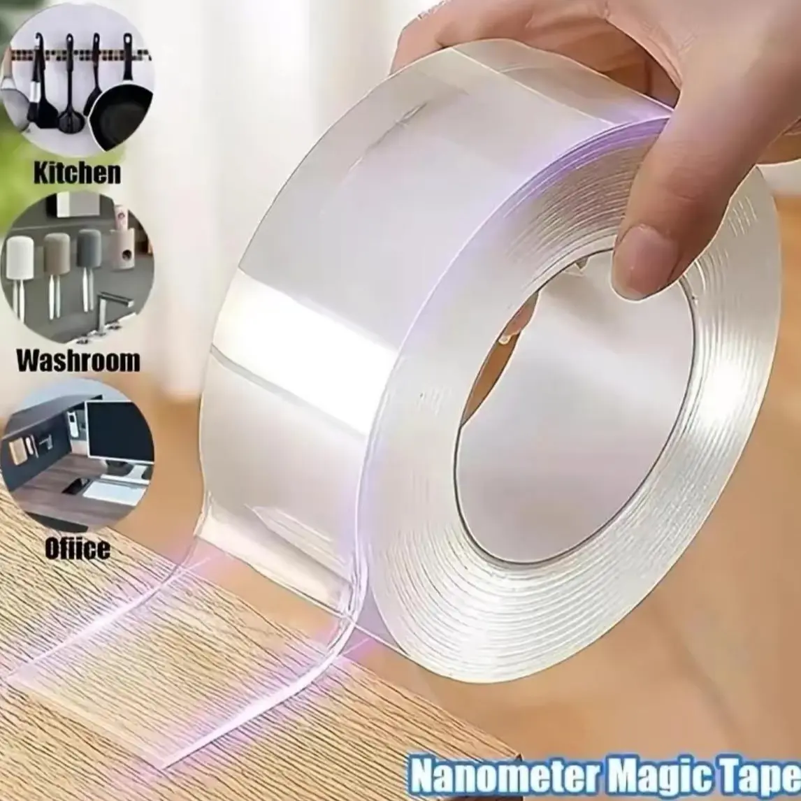 Heavy-Duty Nano Tape, 10.5ft Double-Sided Mounting Strips, Extra Thick 2MM Transparent Design, Washable Invisible Adhesive for Picture Hanging & Office Organization, Residue-Free Removal