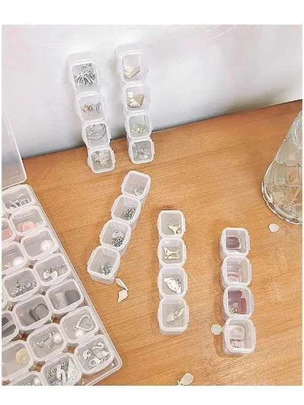 Classic Transparent Square Plastic Storage Box Set - Stackable Storage Bins, Collapsible Dustproof Versatile Organizer with 28/56 Grids, Adjustable for Small Accessories, Jewelry, Bathroom Use