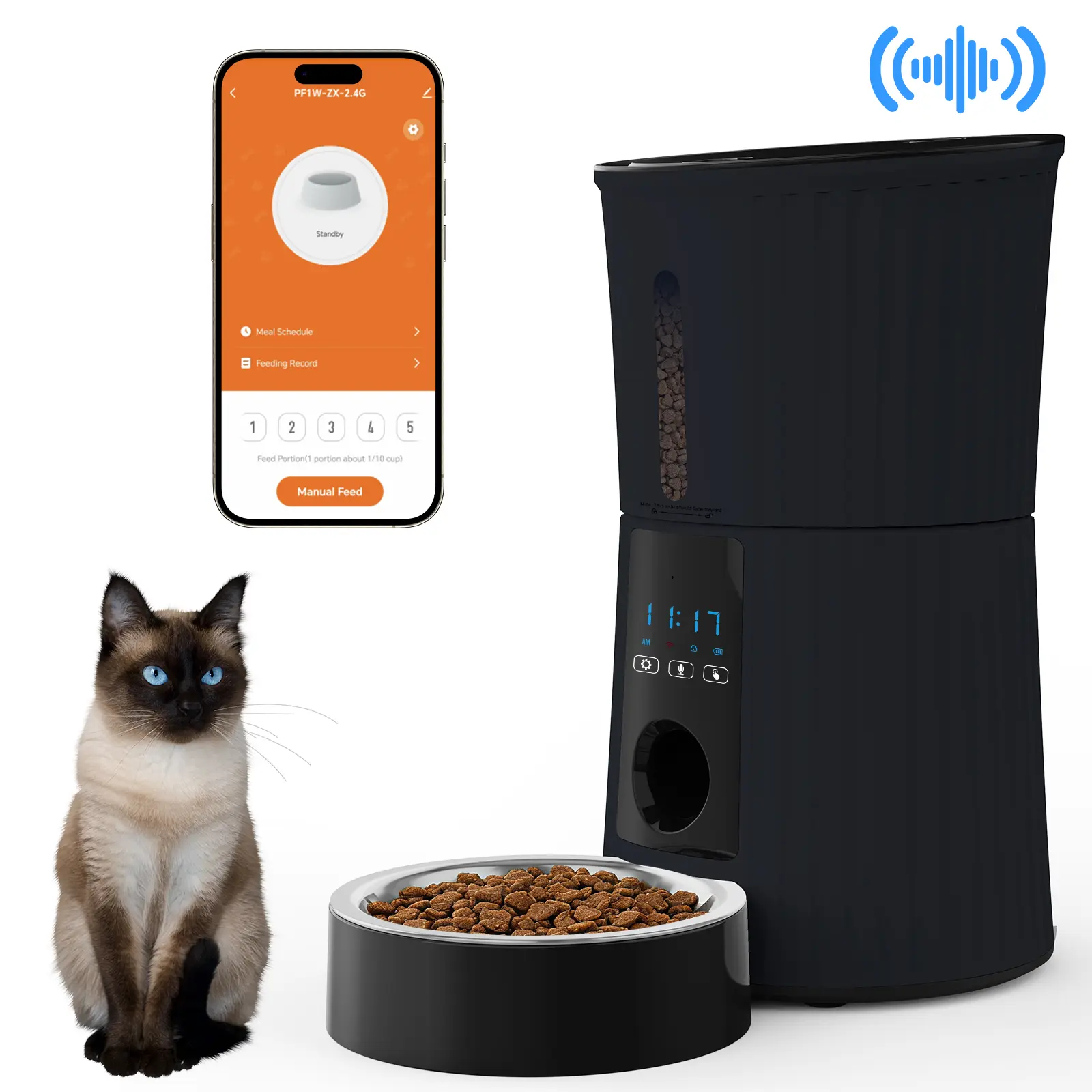 Smart Automatic Cat Feeder - 2.4G WiFi, APP Control, Dual Power Backup, 10s Voice Recording, Desiccant for Fresh Food, Automatic Feeder