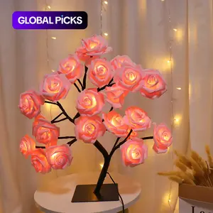 Rose Flower Design Tree Night Light, USB Powered Table Lamp, Versatile Indoor Room Lights for Bedroom, Holiday Decorative Lights, Perfect Valentine's Day Gift & Home Decor, Nightlight For Bedroom, Home Decoration Lamp, Led Night Light