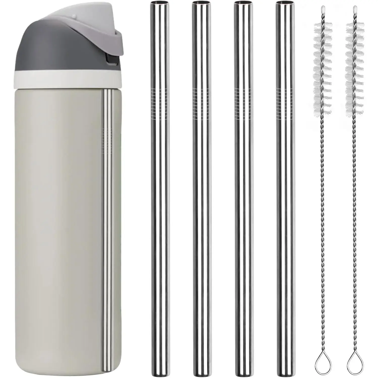 Metal Replacement Straws for  Water Bottle 24 oz 32 oz, With 2 Cleaning Brush,  Stainless Steel Straws Compatible With  Water Bottle-4 PCS