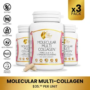 3 Bottles of Coco March N.M.D Molecular Multi-Collagen Dietary Supplement, Skin, Nail and Joint Health Boosting Wellness Supplement for Adults Edible