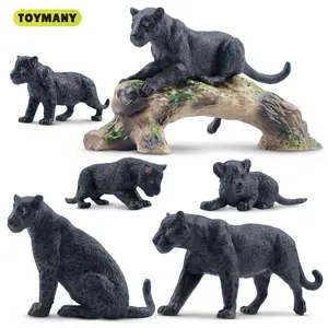 TOYMANY 7PCS PVC Plastic Black Panthers Action Figurine Combo, Including Panther Cub & Tree Trunk, Realistic Look Jungle Animals Playset for Age 3+, Unisex Educational Toy Cake Toppers,summervibes