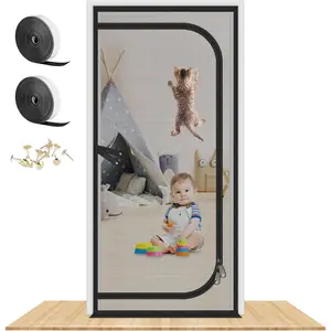 Reinforced Cat Screen Door Fits Door Size 30''x 80'', Pets Screen Door with Two Way Zipper, Prevent Dogs Cats Running Out from Home, Bedroom, Living Room, Door