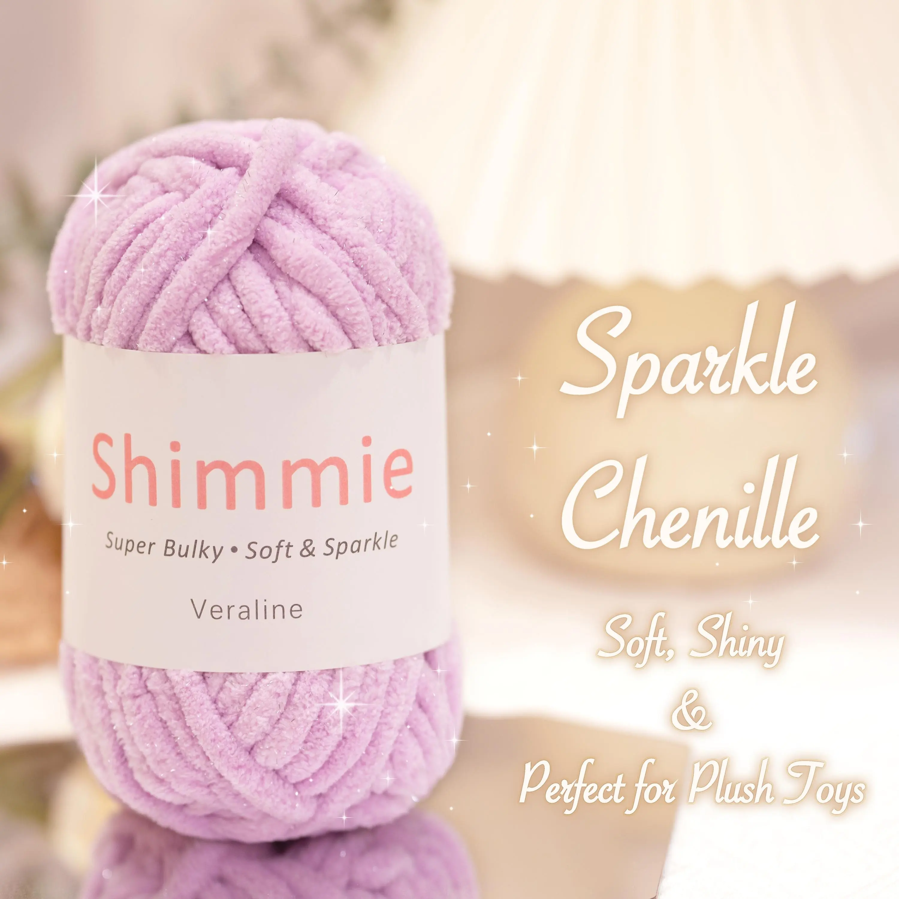 Shimmie Sparkle Chenille, 100g #6 Super Bulky Polyester, Soft & Sparkly Material for Home Crafts