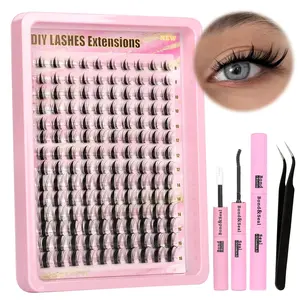 Individual Manga Lash Clusters Kit with Clear Fairy Eyelash Clusters Wet Look Spiky Anime Lashes C Curl Lash Glue and Tweezers for DIY Extensions Professional fox eye