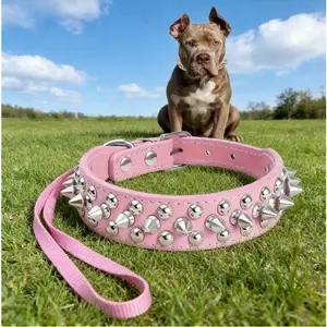 L Size Pink Adjustable Spiked Dog Collar - Faux Leather Studded Collar with Squeak Ball Gift for Small/Medium/Large Pets Stainless Steel Martingale