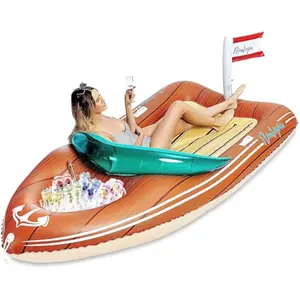 JOYIN Giant Boat Float with Cooler - Inflatable Boat Funny Pool Floats Raft with Reinforced Cooler, Lounge Floaties Beach Lake Toys Fun in Summer Swimming Pool Party Decorations for Kids & Adults