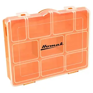 212 MAIN Short Plastic Storage Box, Homak HA01086175 6.25x8 in. Clear-Orange, Tool Holder, Tool Organizer Storage, Lid Latch, Home Repair Toolbox