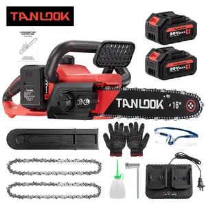 TANLOOK 16 Inch Cordless Chainsaw, 20V Brushless Electric Chainsaw with 2 Batteries, Safety Switch & Dust Baffle for Tree Felling, Wood Cutting, Pruning & Firewood