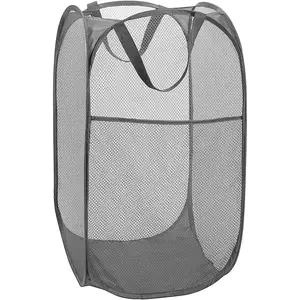 Deluxe  Mesh Pop up Laundry Hamper Basket with Side Pocket for Laundry Room, Bathroom,  Room, College Dorm or Travel Grey