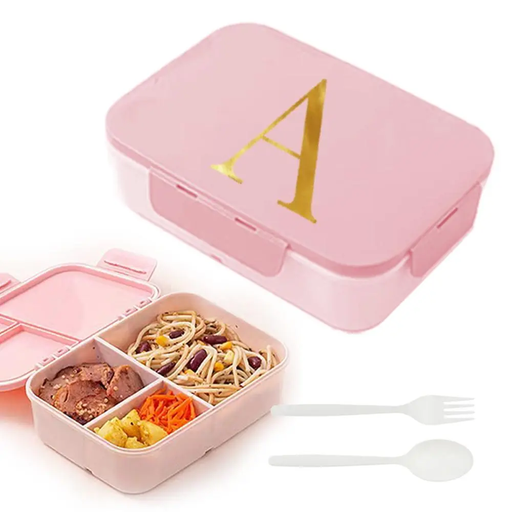 Letter Pattern Lunch Box with Cutlery, 1 Count Large Capacity Compartment Bento Box with Lid, Leak Proof Food Container with Fork & Spoon for School Camping Office, Leakproof Food Containers, Durable Lunch Box, Lunchbox