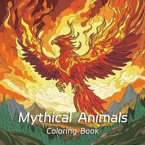 Mythical Animals Coloring Book, Vibrant Mythical Creature Style, Phoenix Cover with and Gold Colors, Epic Atmosphere