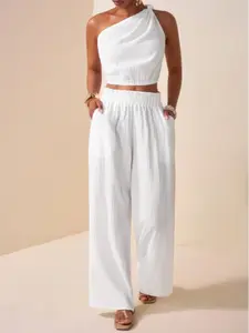 Two-Piece Set Women's Solid Color Top & Pants, Casual Sleeveless Top & Pants for Daily Wear, Ladies Summer Clothes