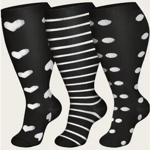 3 Pairs Plus Size Compression Socks for Women & Men, Soft Breathable Fabric, 20-30 mmHg, Comfortable for All-Day Sports and Daily Use