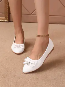 Women's Minimalist Temperament Butterfly Knot Design Mary Janes Pumps, Lightweight Comfortable Shoes for Daily Wear, Perfect for Women & Girls for Outdoor, Solid Color Flats, Ballet Flats, Slip On Flats