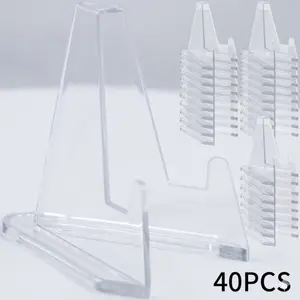40pcs Clear Acrylic Coin Display Stand, Mini Challenge Coin Holder Easel, Transparent Acrylic Display Rack for Commemorative Coins, Medals, Poker Chips, Arts & Crafts, and Collectibles