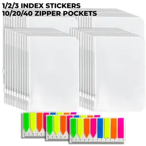Ultimate A5 Binder Organization Set - Clear Zipper Pockets & Neon Index Stickers Rulers for Budgeting, Studying & Cash Stuffing (10/20/40 Pcs) Cash Storage Binder