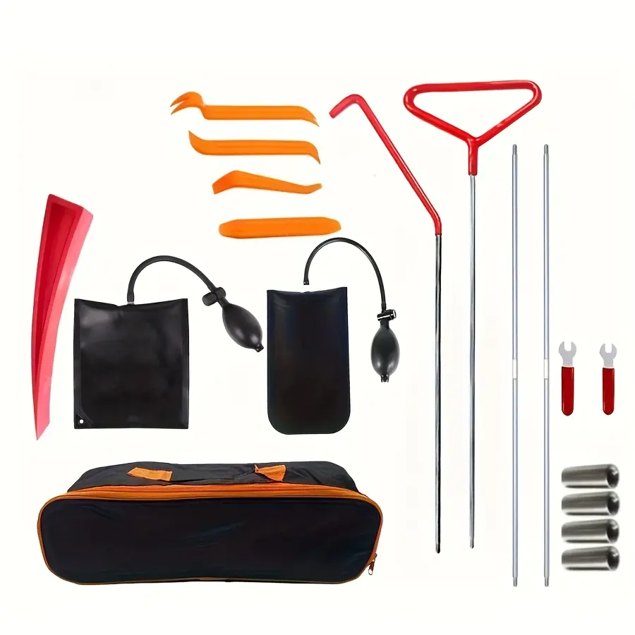 18 piece professional car repair tool set, portable car and truck maintenance group, with storage bag included, including emergency door dent repair tool, emergency door opening tool, Car Tool Kit, Toolkit, Automotive Repair Tools
