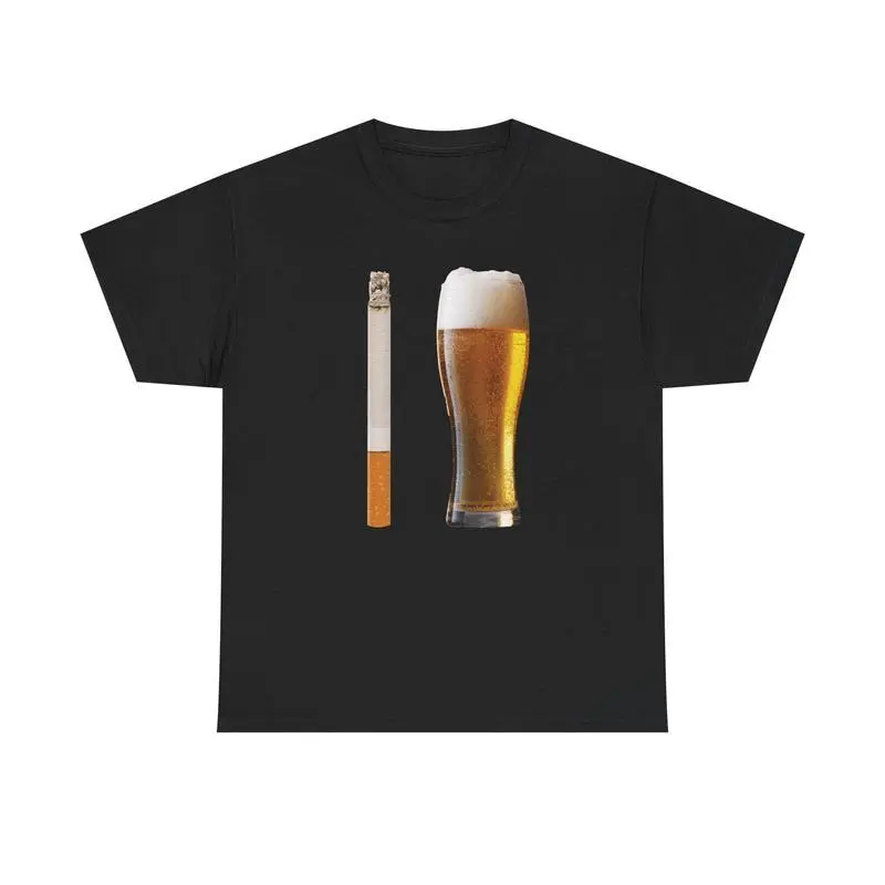 Men's Casual Short-Sleeve Streetwear Top, Beer and Cig Graphic T-Shirt, Golf Gift T-Shirt, Shortsleeve, Tshirt, Round Neck