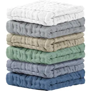 Washcloths 6 Packs, Muslin Washcloths ,Cotton Burp Cloths, Extra Absorbent and Soft Wash Clothes for , 12x12 Inches