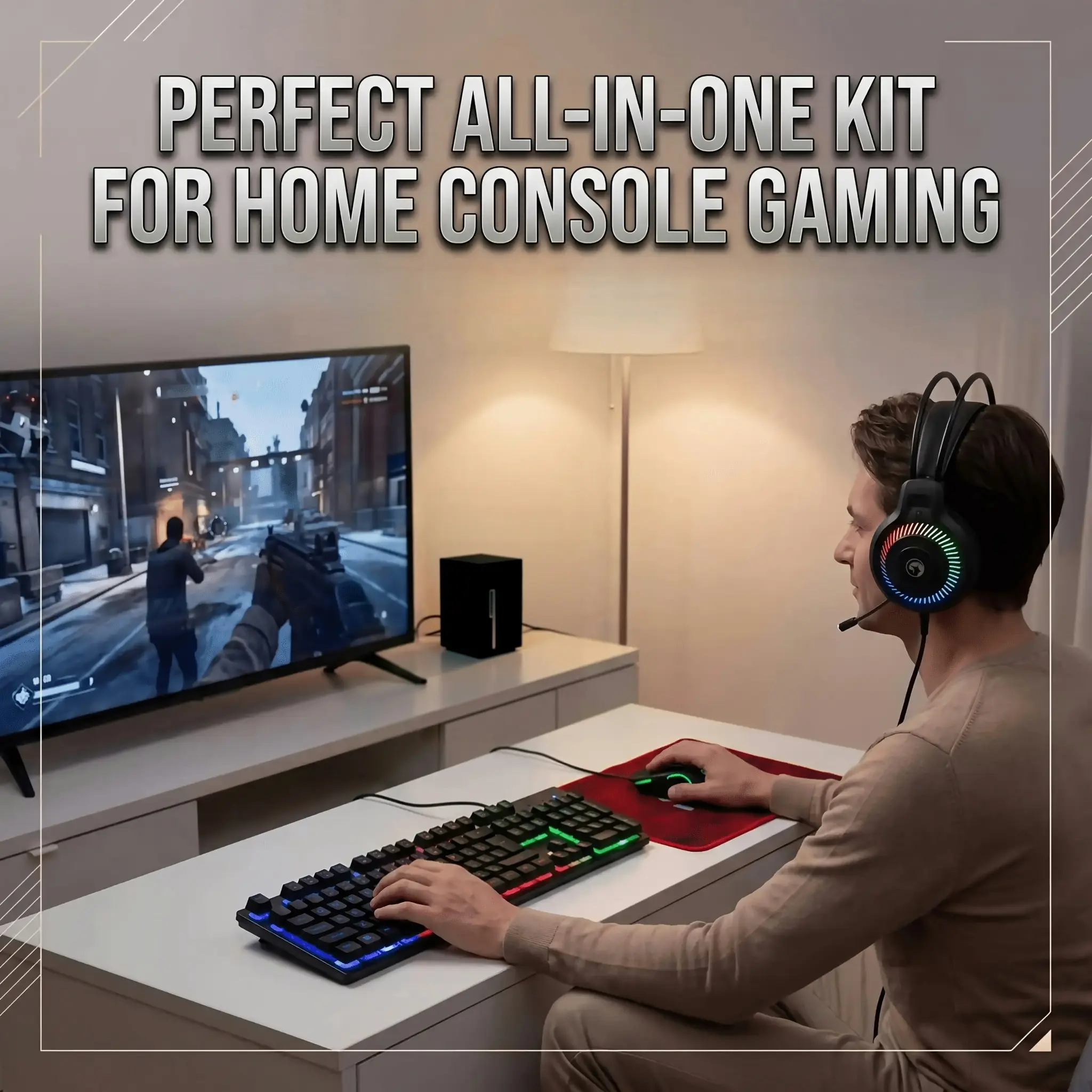 1 Set All-In-One Wired Gaming Accessory Combo, Long Lifespan Keyboard & Mouse, Multi-Speed Adjustable CPI Mouse, Sweat Resistant Anti-Skid Mouse Pad, USB+3.5mm Dual Plug RGB Headset, Ideal Gift for Teen Gamers Playing Laptop & Console Games