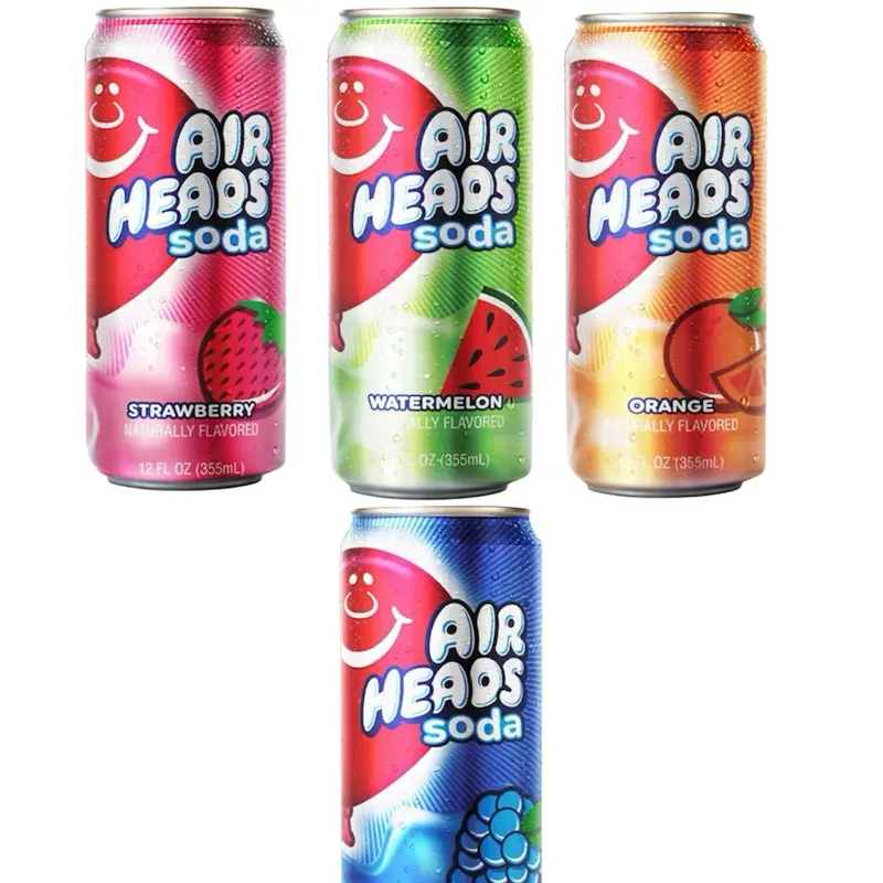 Airheads New Exotic Soda 12-Pack - 12 fl oz Cans, Orange, Watermelon, Strawberry & Blue Raspberry Flavors - Choose Your Flavor, Water-Based Liquid for Gatherings