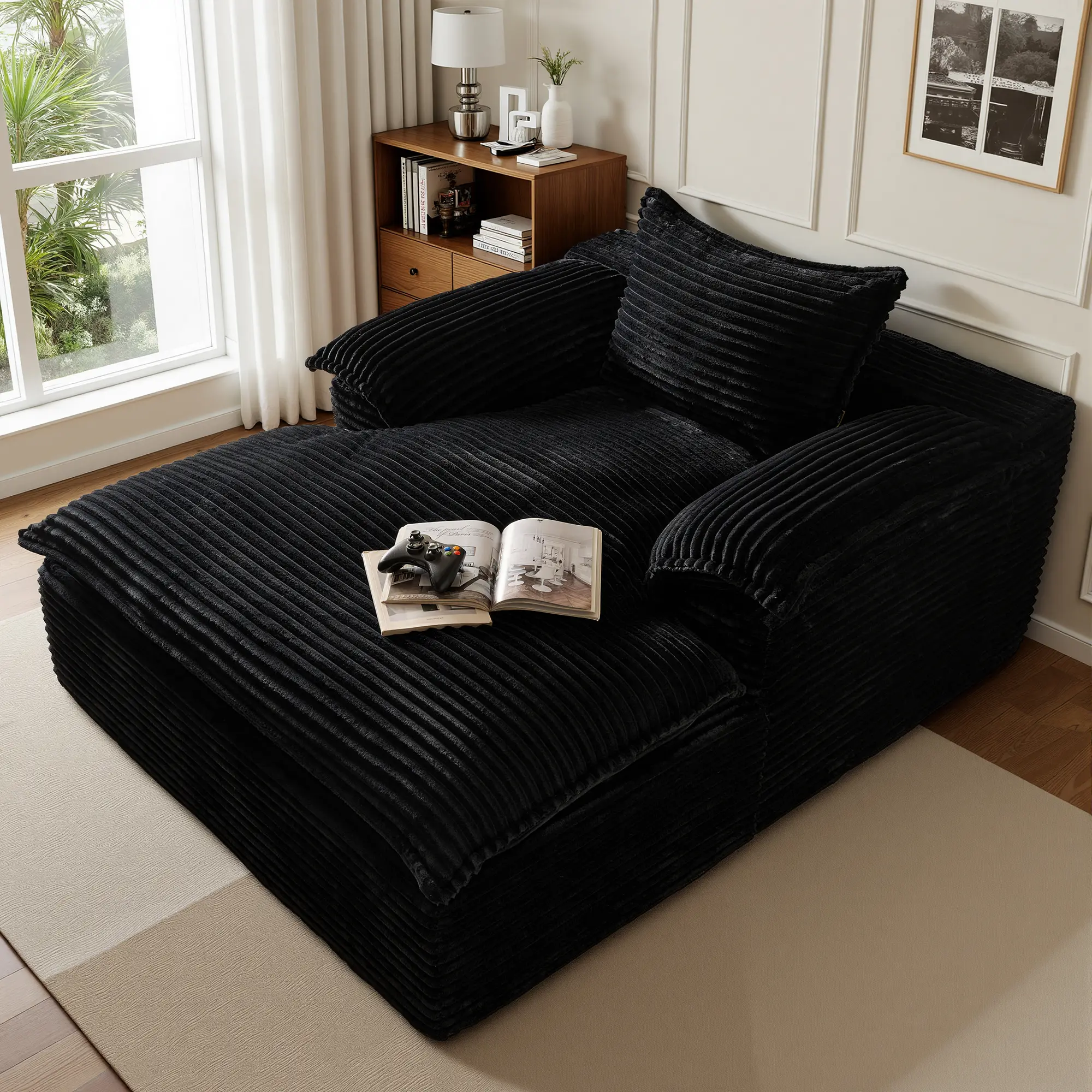 Upgrade Black Plush Corduroy With Soft Cushion
