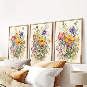 3pcs/set Modern Art Canvas Poster Set, Colorful Wildflower Watercolor Floral Prints, Modern Floral Paintings, Wall Decor for Bedroom Living Room Corridor