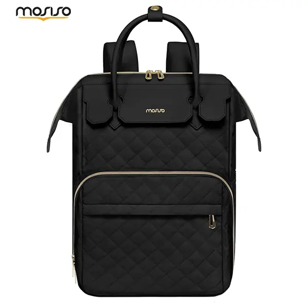 MOSISO 15.6-Inch Quilted Laptop Backpack - Work Bags for Women, Backpacks for School, Flight-Approved Carry-On, PU Leather Handle, USB Port, Compartmented Aesthetic Tech Bag
