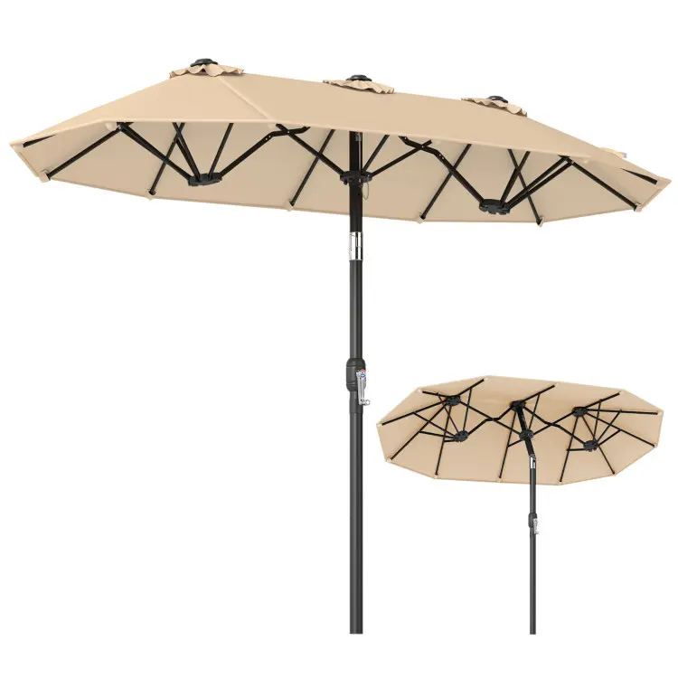 COSTWAY Double-Sided Patio Umbrella w/Push Button Tilt, 10 x 5.3 FT Outdoor Market Table Umbrella with Crank Handle, 3 Air Vents, Sun-Protective Canopy, 12 Sturdy Ribs for Pool Garden Deck Backyard