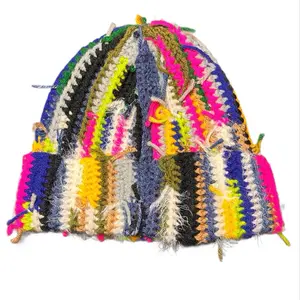 Women’s ‘Chaos' Scrap Yarn Crochet Beanie - Colorful Striped Design for Unique Style