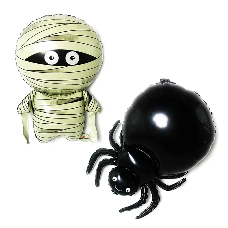 5-Pack Halloween Black Spider Balloons, Mummy Balloons, Cute Cartoon Big Spider Foil Balloons, Halloween Theme Party Decorations, Photo Props