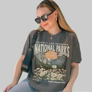 National Parks T-Shirt in Comfort Colors vintage style a nature lover tee with Parks Over Profit message, perfect for granola girls and wildlife fans.