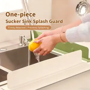 1pc Kitchen Sink Silicone Water Splash Guard, Non-Slip Easy Clean Countertop Divider, Large Suction Cups, Fits Standard Sinks, Home & Restaurant Use
