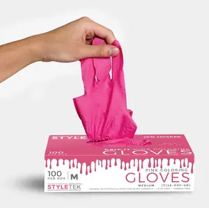 Pink Disposable Coloring Gloves | Powder Free | Vinyl | STYLETEK