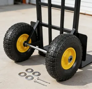 Solid PU Run-Flat Tire Wheel, 10", 2-Pack, 180 lbs Dynamic Load, 220 lbs StaticLoad, Flat Free Tubeless Tires and Wheels forHand Truck, Utility Cart, Dollies, Garden Trailers,Various Carts