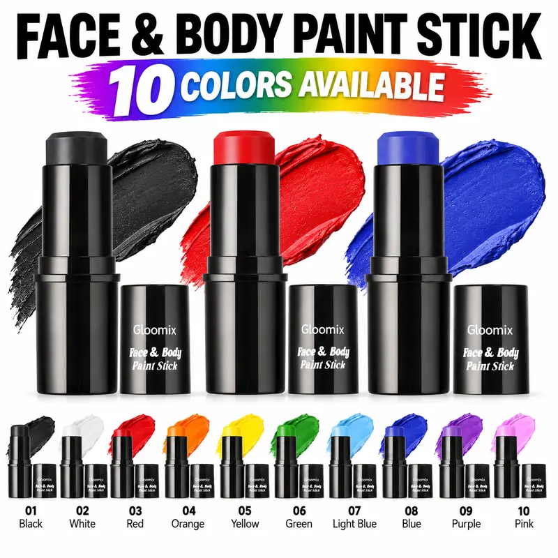 Gloomix Oil-Based Face Paint Stick - Easy-to-Apply, Full-Coverage Body Face Makeup for Halloween, Clown Looks, SFX Costumes