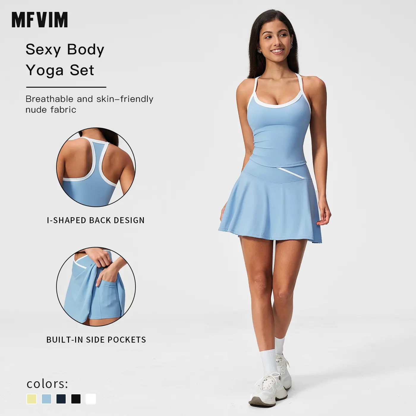 MFVIM Women's 2 Piece Gym Workout Set, Color-Block Athleisure Gym Clothes with Slim Tank Top & High-Waisted Tennis Skirt for Yoga & Running, Fitness Gym Clothes, Exercise Clothing