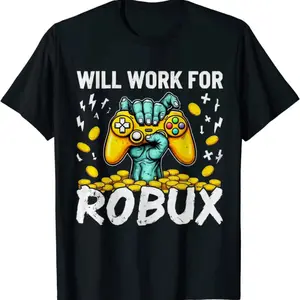 🎮[Graphic Tee]Black Gamer T-Shirt – Will Work for Robux-Inspired Print with Controller & Coins, Fun Gaming Graphic Tee, Casual Oversized Top for Roblox Fans, Teens & Young Adults, Trendy Streetwear, Perfect Birthday or Holiday Gift, Cool Everyday Wear