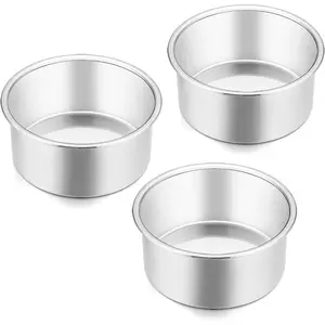 4 Inch Small Cake Pan Set of 3, Stainless Steel Mini Round Smash Cake Baking Pans, Non-Toxic & Healthy, Mirror Finish & Dishwasher Safe