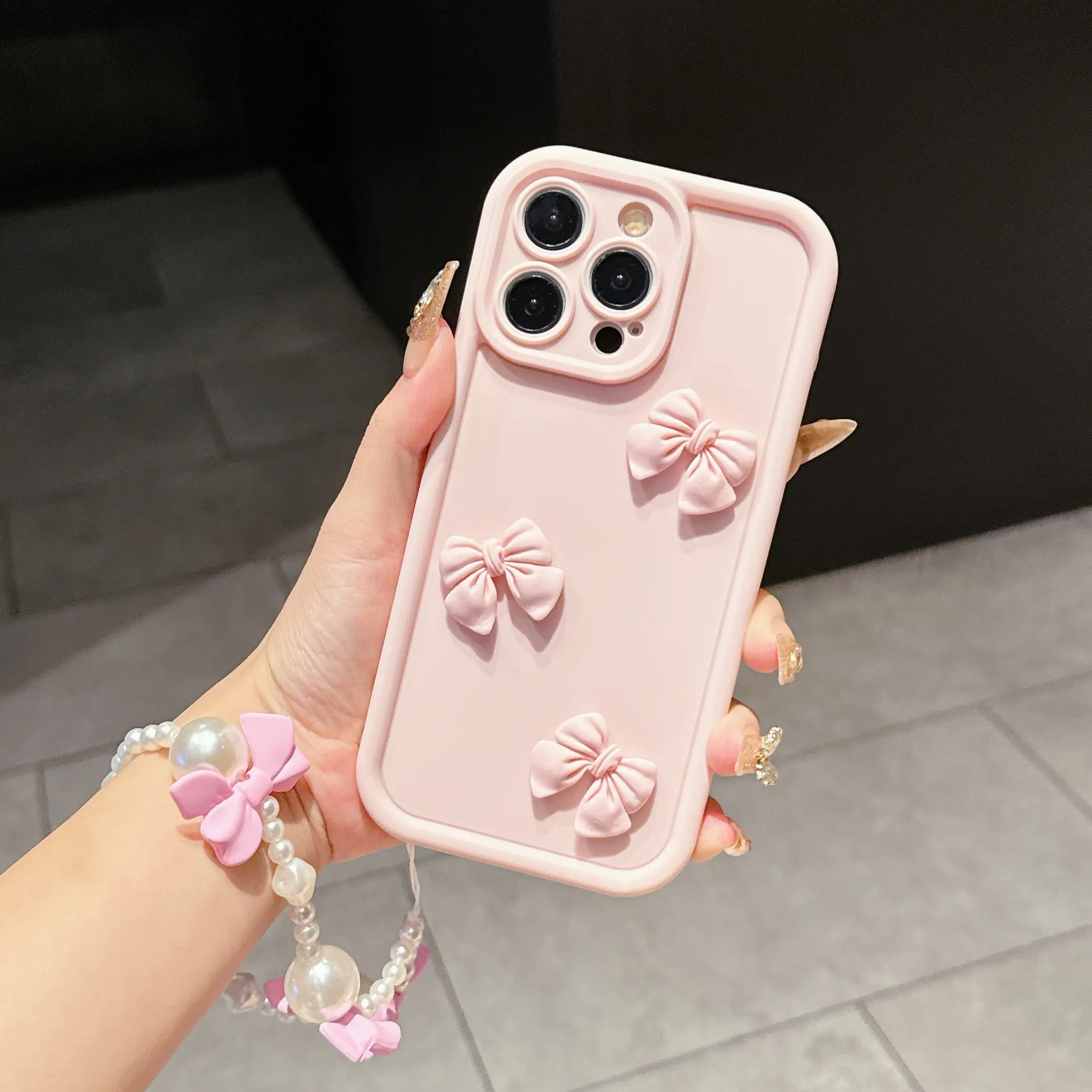 Pink high bamboo bow+pearl bracelet Pink series girl's Cellphone case Cute soft Protective case Soft TPU Cover suitable for Samsung series A05S/A12/A13 /A14/ A15/ A31/A32/A33/A34/A35/A54/ A55/ A52 S24 Ultra S24 /S21/S22/S22 Ultra/GalaxyS24U/S25U