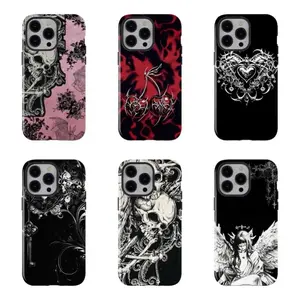 Dark gothic thorn skull phone case, punk rose heart style shockproof protective case, mysterious dark aesthetic design, compatible with iPhone 17 Pro Max 16 15 14 13 12 11 and Samsung S21 S22 S23 S24 S25, the perfect gift for men and women.