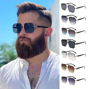 Men’s Square Sunglasses, Luxury Fashion Metal Frame Shades, UV Protection Gradient Lens Eyewear for Driving Beach Travel