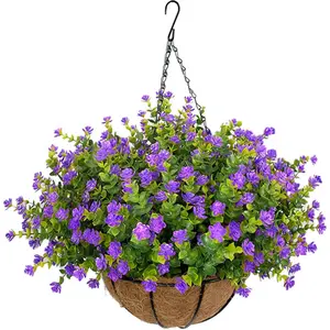 8-inch lifelike purple imitation basket with UV protection for flowers for outdoor gardens, balconies, courtyards, and spring family summer decorations Hanging Plant Basket