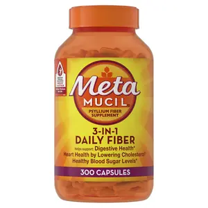 Metamucil, Psyllium Husk Capsules, 300 Capsules, 3-in-1 Fiber Supplement, Daily Psyllium Husk Fiber Capsules Help Support Digestive Health by Promoting Regularity*, Help Supplement Daily Fiber Intake