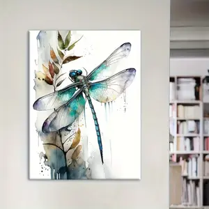 1pc Artistic Wooden-Framed Oblong Canvas Print, Nordic-Style Colorful Dragonfly Wall Art, Waterproof Home Decor for Living Room, Bedroom, Office summerwins