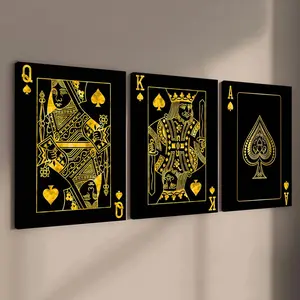Poker Card Pattern Wooden Framed Wall Art Painting, 3 Counts Modern Artwork Wall Decor, Wall Art for Home Living Room Bedroom Office, Western Wall Art