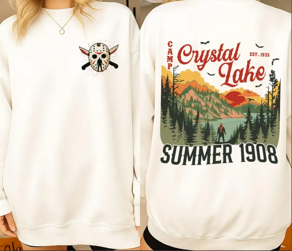Retro Camp Crystal Lake Unisex Tee Sweatshirt Hoodie, Jason V00rhees Shirt, Summer 1980 Horror Movie Shirt, Funny Halloween Shirt, Halloween Party Shirt